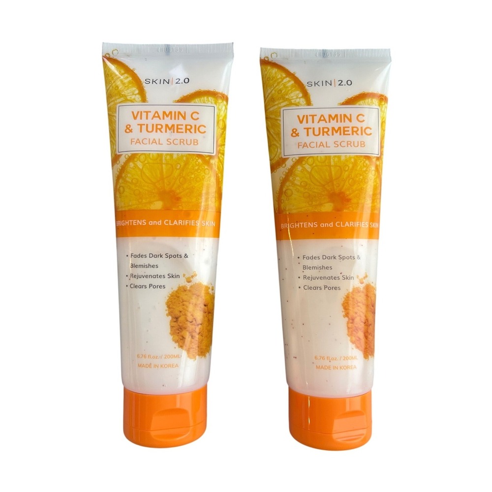 2pk Skin 2.0 Vitamin C & Turmeric Facial Scrub Brightening Exfoliator 6.76oz